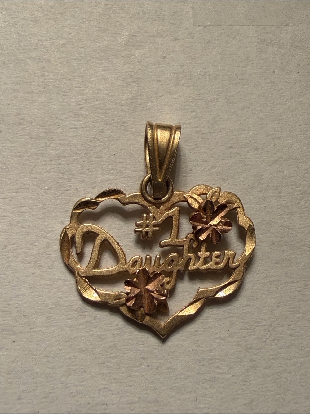 Vintage 14K Gold #1 Daughter Black Hills Gold Heart Pendant Rose Gold Leaves